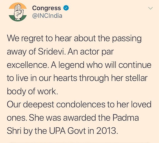 congress sridevi tweet