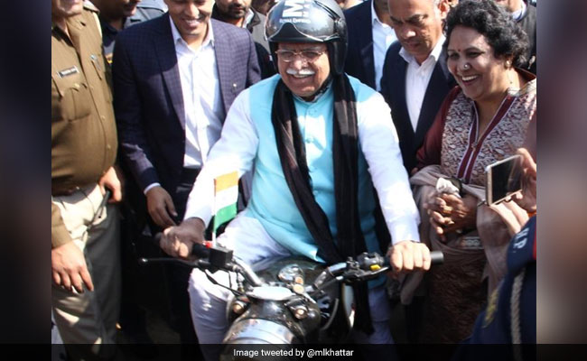 Haryana Chief Minister Rides Bike To Review Preps For Amit Shah's Rally