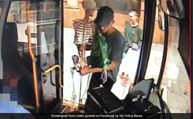 Three Men And A Skeleton Board A Bus. No Joke But Theft In Progress