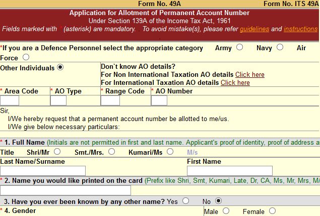 pan card form