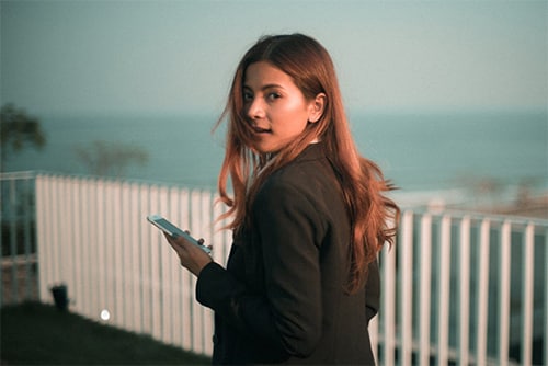 woman looking back