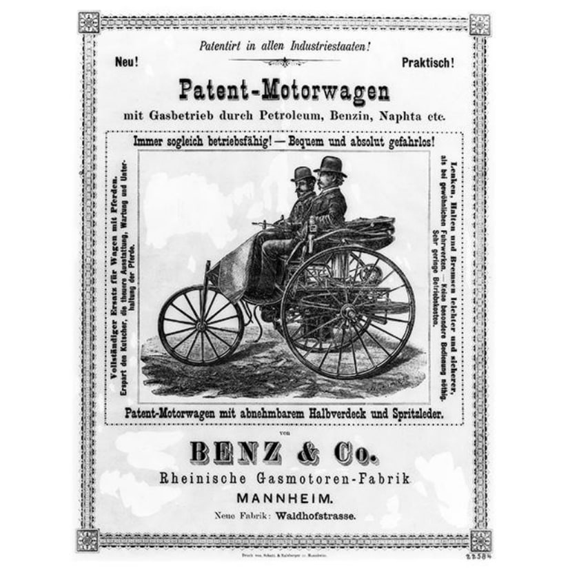 advertisement ot benz patentwagen in the 1880s