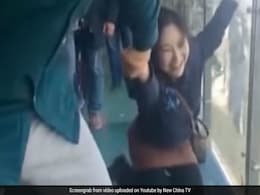 Too Scared To Walk, Tourist Dragged Across 500-Metre-High Glass Bridge Too Scared To Walk, Tourist Dragged Across 500-Metre-High Glass Bridge