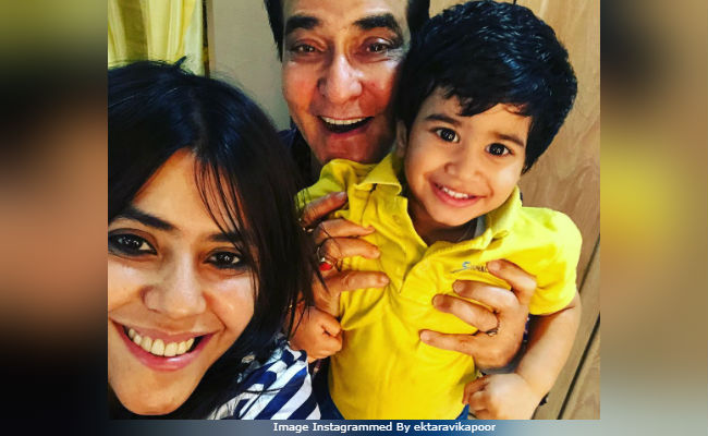 Baby Laksshya With <i>Bua</i> Ekta Kapoor And Grandfather Jeetendra. That's A Cute Pic