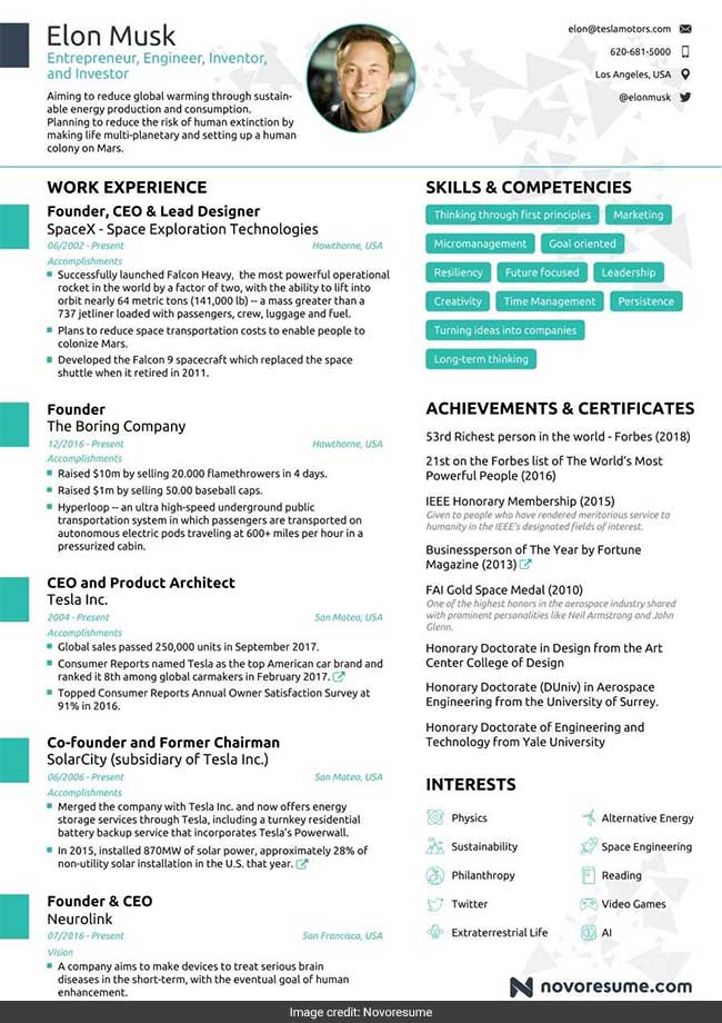 Elon Musk s Impressive Resume Fits Into Just One Page Why Can t Yours 