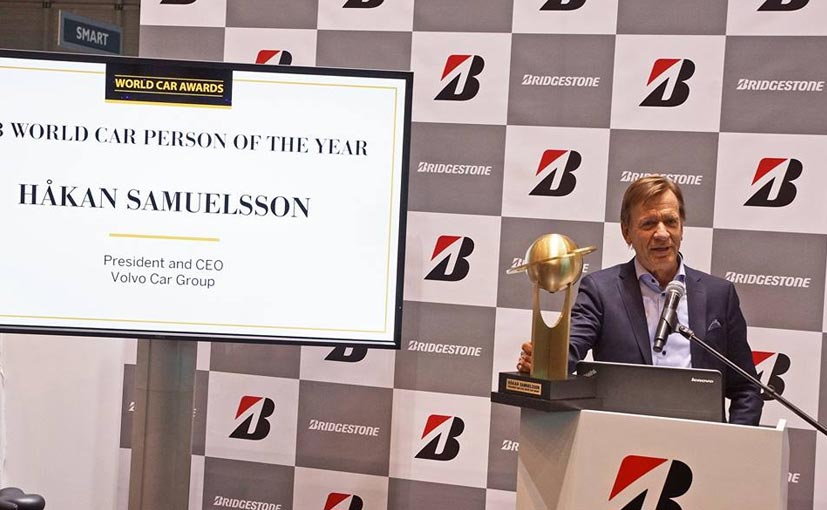 Hakan Samuelsson speaking after receiving the award at World Car Awards press conference