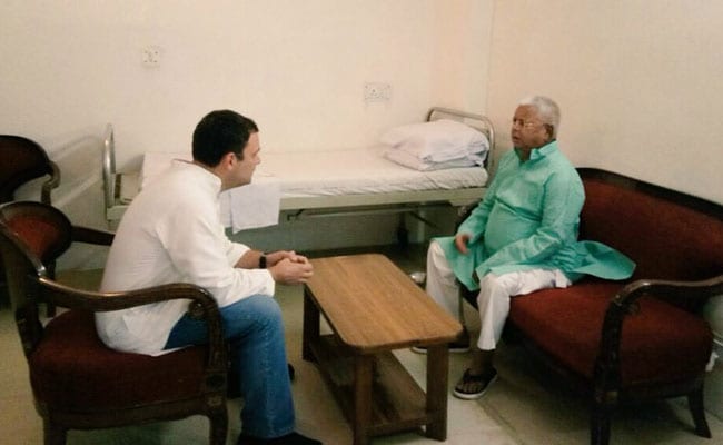 Rahul Gandhi Checks On Lalu Yadav At AIIMS