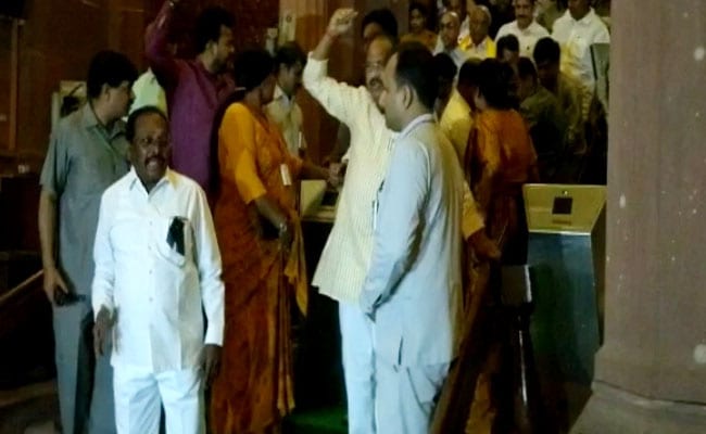 TDP Lawmakers Stayed Put After Rajya Sabha Was Adjourned. Marshalled Out