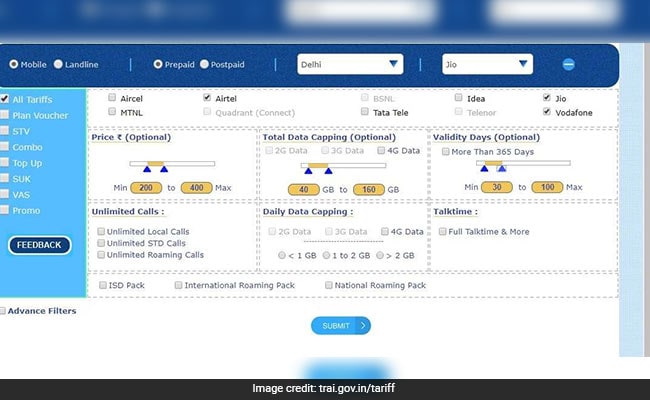 trai tariff portal