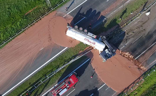 Tonnes Of Liquid Chocolate Spills On Highway After Crash