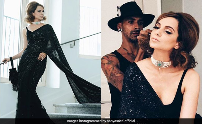 Kangana Ranaut Nails Her First Look At Cannes In A Black <i>Saree</i>