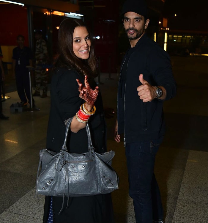 Neha Dhupias First Flight With Husband Angad Bedi See Airport Pics 