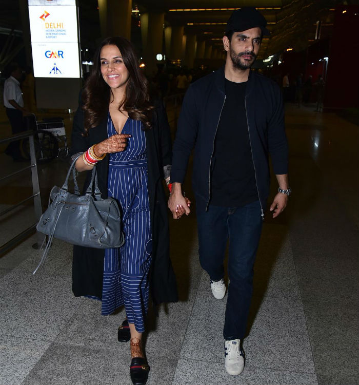 Neha Dhupia's 'First Flight With Husband' Angad Bedi. See Airport Pics