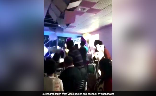 Bride's Bouquet Toss Goes Wrong As Ceiling Tiles Fall On Guests