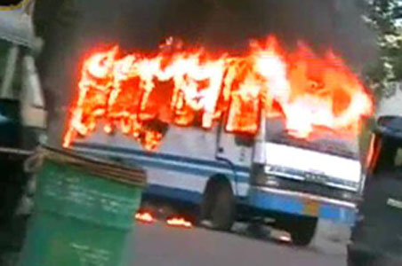 School bus catches fire; 8 children in serious condition