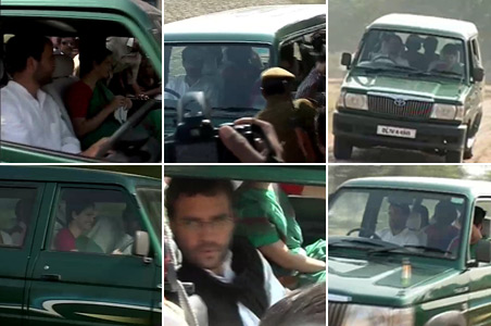 Priyanka-Rahul take turns driving in Amethi