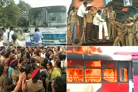 Bus burnt in Tirupati, Rail Roko rally in Kadappa