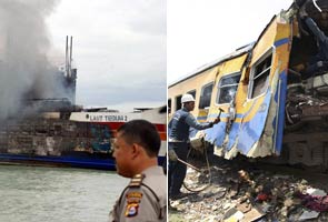 Indonesian ferry fire, train collision kill 16