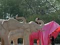 With just one day to go, covering up statues of Mayawati, elephant begins
