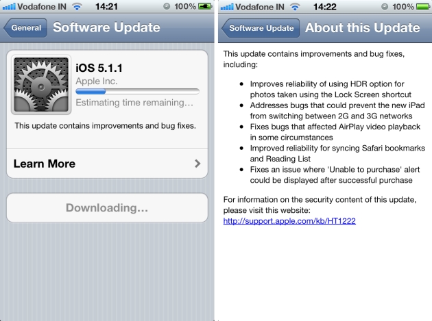 Apple Releases iOS 5.1.1 Update for iPhone, iPod Touch and iPad