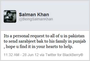 Help me help Sarabjit, says Salman Khan to Pakistan