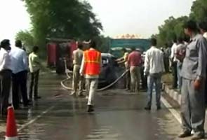 Five of a family killed as car catches fire after accident with tractor in Faridabad