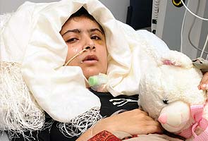 14-year-old Pakistani shooting victim Malala Yousafzai is able to stand with help