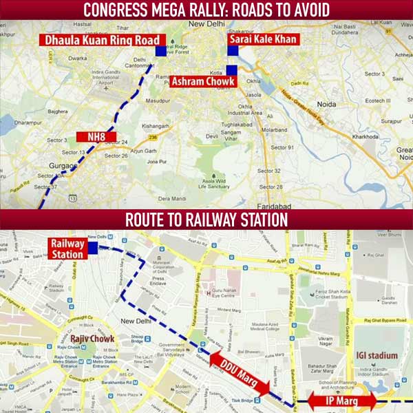 Congress' mega rally in Delhi today: Roads to avoid
