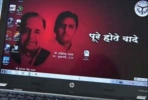 Akhilesh Yadav's free laptops for students come with stickers of Mulayam