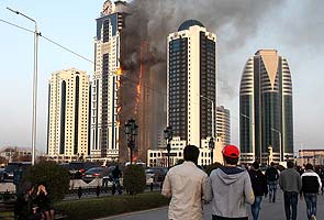 Luxury 35-storey hotel completely engulfed by fire in Chechnya 