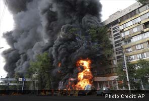 Huge fire engulfs Kazakh city after petrol tanker crash