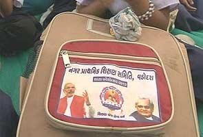 In photos on school bags, Narendra Modi is placed by Atal Bihari Vajpayee