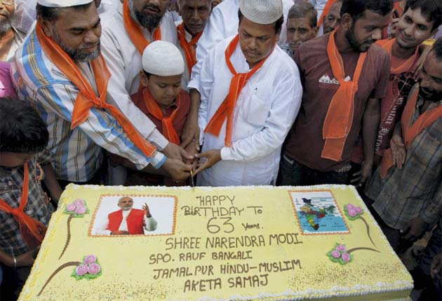 On Narendra Modi's 63rd birthday, theme of BJP's party is 'secular'