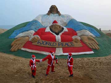 World's biggest sand Jesus at Puri beach