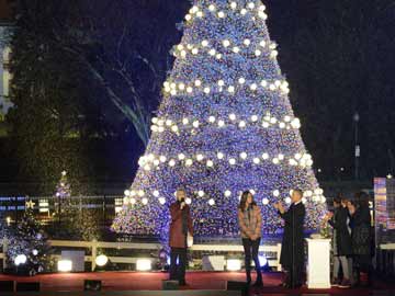 In rainy Washington, Barack Obama lights national Christmas tree