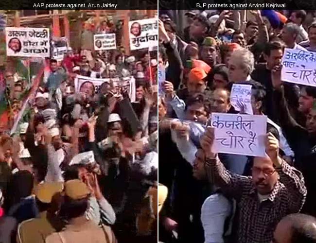 AAP and BJP compete with protests outside Arun Jaitley's home