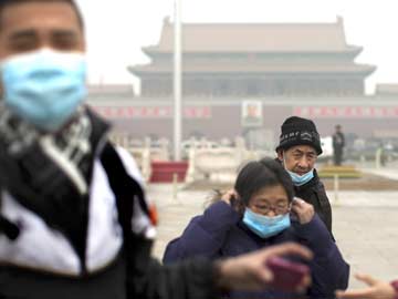 Pollution hides Beijing skies; statues get masks