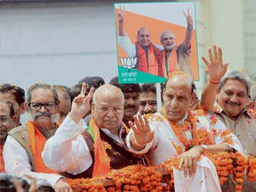Image result for Rajnath Singh holds roadshow in Lucknow