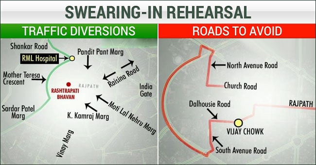 Rehearsal for Narendra Modi's Swearing-In: Routes to Avoid