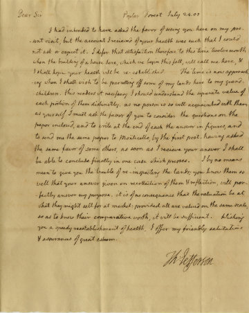 1805 Thomas Jefferson Letter for Sale at US $35,000