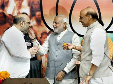 Home Minister Rajnath Singh, BJP President Amit Shah Meet PM Modi