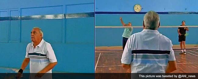 Chief Minister Bhupinder Singh Hooda Plays Badminton as Haryana Votes