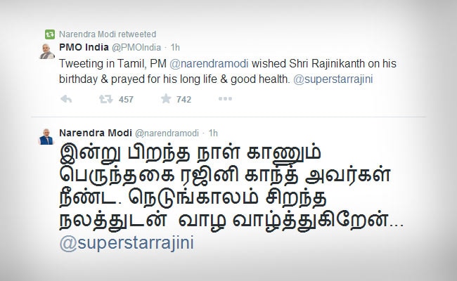 Prime Minister Modi Tweets Tamil Birthday Wishes To Rajinikanth
