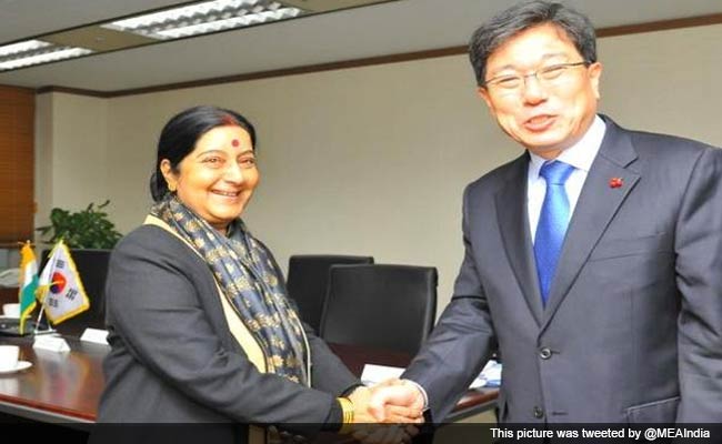 External Affairs Minister Sushma Swaraj in South Korea; Holds Talks with Trade Minister