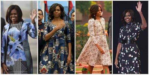Florals for FLOTUS: Michelle Obama's India Wardrobe is Petal-Strewn