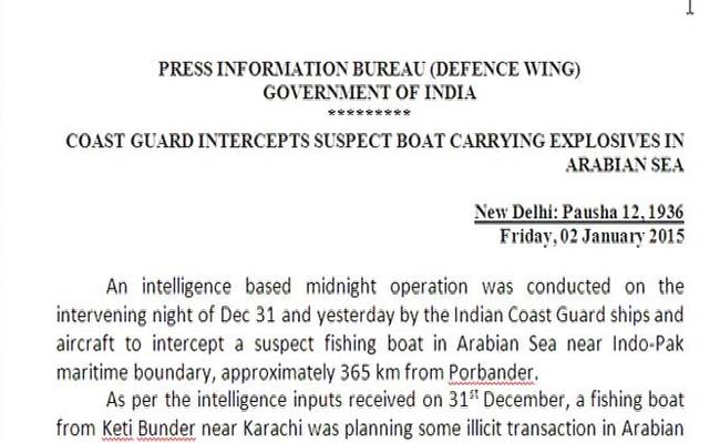 Pakistani Boat Was Carrying Explosives, Says Government Statement