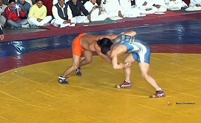 Yoga Guru Ramdev Wrestles, Minister Gadkari Watches