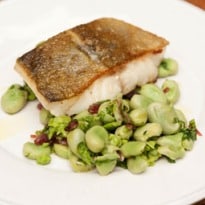 Angela Hartnett's Cod With Broad Beans, Salami and Mint Recipe