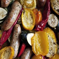 Nigel Slater's Sausages With Summer Vegetables Recipe