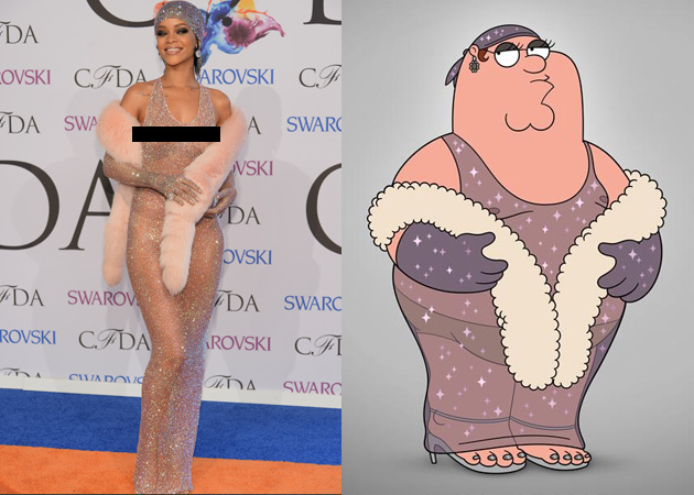  Rihanna's Sheer Dress Copied by <i>Family Guy</i> Dad But She Doesn't Mind